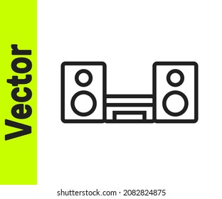 Estéreo de la línea negra Home con un icono de dos altavoces aislado en fondo blanco. Sistema musical.  Vector