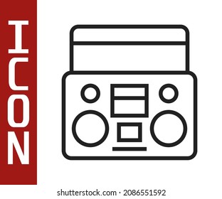 Estéreo de la línea negra Home con un icono de dos altavoces aislado en fondo blanco. Sistema musical.  Vector