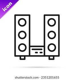 Black line Home stereo with two speaker s icon isolated on white background. Music system.  Vector