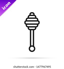 Black line Honey dipper stick icon isolated on white background. Honey ladle.  Vector Illustration