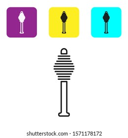 Black line Honey dipper stick icon isolated on white background. Honey ladle. Set icons colorful square buttons. Vector Illustration