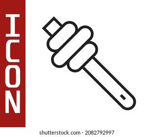 Black line Honey dipper stick icon isolated on white background. Honey ladle.  Vector