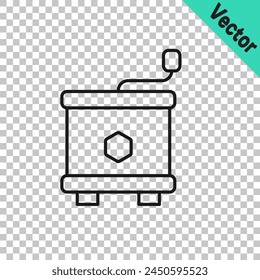 Línea negra Icono de extractor de miel aislado sobre fondo transparente. Dispositivo mecánico para la extracción de miel de panales de abeja.  Vector