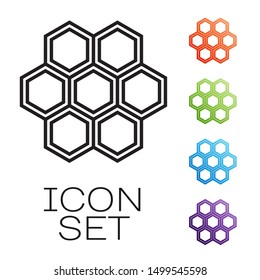 Black line Honeycomb icon isolated on white background. Honey cells symbol. Sweet natural food. Set icons colorful. Vector Illustration