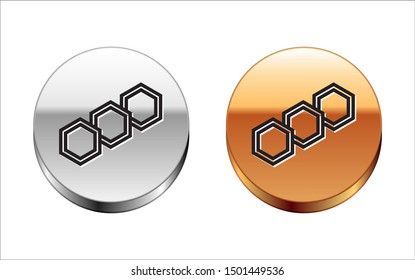 Black line Honeycomb icon isolated on white background. Honey cells symbol. Sweet natural food. Silver-gold circle button. Vector Illustration