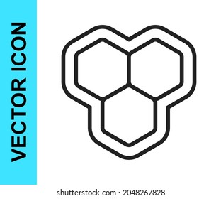 Icono de Honeycomb de línea negra aislado en fondo blanco. Símbolo de células de miel. Buena comida natural.  Vector
