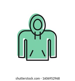 Black line Hoodie icon isolated on white background. Hooded sweatshirt.  Vector Illustration