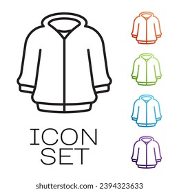 Black line Hoodie icon isolated on white background. Hooded sweatshirt. Set icons colorful. Vector