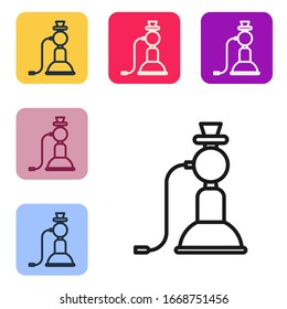 Black line Hookah icon isolated on white background. Set icons in color square buttons. Vector Illustration