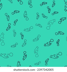 Black line Hooligan shooting small stones icon isolated seamless pattern on green background. Demonstrator.  Vector