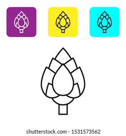 Black line Hop icon isolated on white background. Set icons colorful square buttons. Vector Illustration