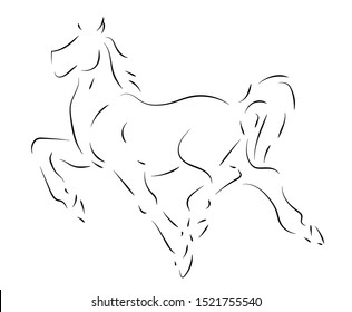 Black line horse on white background. Vector graphic.