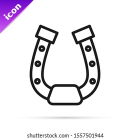 Black line Horseshoe icon isolated on white background.  Vector Illustration
