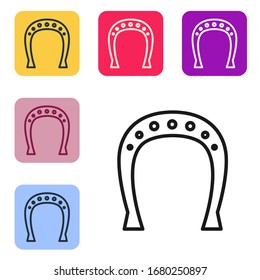 Black line Horseshoe icon isolated on white background. Set icons in color square buttons. Vector Illustration