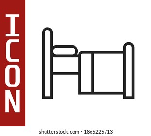 Black line Hospital bed icon isolated on white background.  Vector