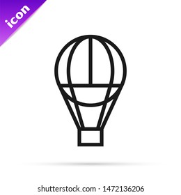 Black line Hot air balloon icon isolated on white background. Air transport for travel.  Vector Illustration