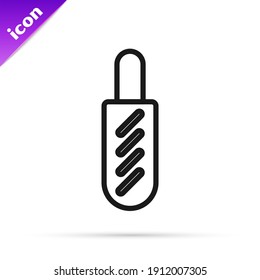 Black line Hotdog sandwich icon isolated on white background. Sausage icon. Fast food sign.  Vector