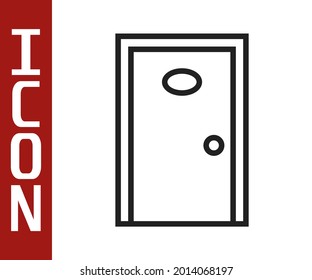 Corredor de la línea negra del Hotel con el icono de la puerta cerrada numerada aislado en fondo blanco.  Vector
