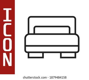 Black line Hotel room bed icon isolated on white background.  Vector