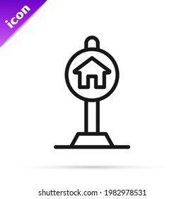 Señal de la línea negra del hotel para el icono del tráfico aislado en fondo blanco.  Vector
