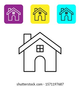 Black line House icon isolated on white background. Home symbol. Set icons colorful square buttons. Vector Illustration