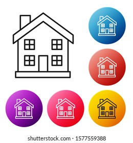 Black line House icon isolated on white background. Home symbol. Set icons colorful circle buttons. Vector Illustration