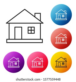 Black line House icon isolated on white background. Home symbol. Set icons colorful circle buttons. Vector Illustration