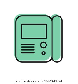 Black line House intercom system icon isolated on white background.  Vector Illustration