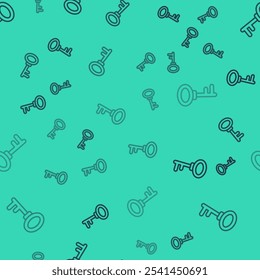 Black line House key icon isolated seamless pattern on green background.  Vector