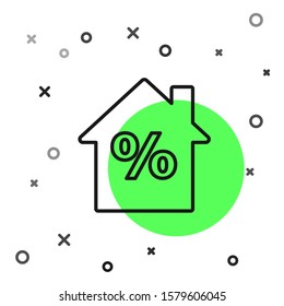Black line House with percant discount tag icon isolated on white background. House percentage sign price. Real estate home.  Vector Illustration