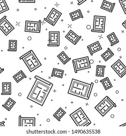 Black line House plan icon isolated seamless pattern on white background.  Vector Illustration