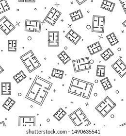 Black line House plan icon isolated seamless pattern on white background.  Vector Illustration