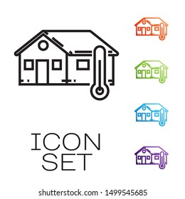 Black line House temperature icon isolated on white background. Thermometer icon. Set icons colorful. Vector Illustration
