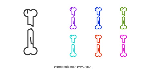 Black line Human broken bone icon isolated on white background. Set icons colorful. Vector
