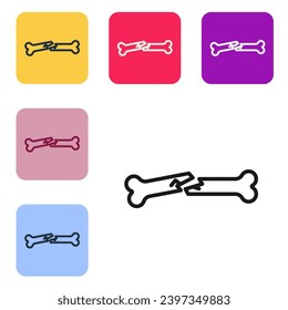 Black line Human broken bone icon isolated on white background. Set icons in color square buttons. Vector Illustration