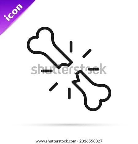 Black line Human broken bone icon isolated on white background.  Vector