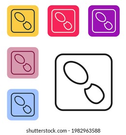 Black line Human footprints shoes icon isolated on white background. Shoes sole. Set icons in color square buttons. Vector