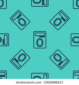 Black line Human hand scanning with finger scan on access control machine icon isolated seamless pattern on green background. Identification sign. Touch id.  Vector