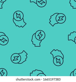 Schwarze Linie menschlicher Kopf und Symbol elektrisch einzeln auf grünem Hintergrund. Vektorillustration-Illustration