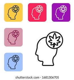 Black line Human head with leaf icon isolated on white background. Set icons in color square buttons. Vector Illustration