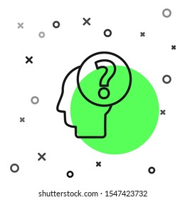 Black line Human head with question mark icon isolated on white background.  Vector Illustration