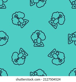 Black line Human head with question mark icon isolated seamless pattern on green background.  Vector