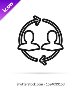 Black line Human resources icon isolated on white background. Concept of human resources management, professional staff research, head hunter job.  Vector Illustration