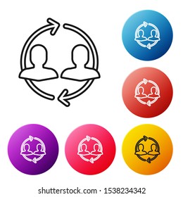Black line Human resources icon on white background. Concept of human resources management, professional staff research, head hunter job. Set icons colorful circle buttons. Vector Illustration