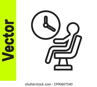 Black line Human waiting in airport terminal icon isolated on white background.  Vector