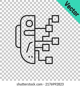 Black line Humanoid robot icon isolated on transparent background. Artificial intelligence, machine learning, cloud computing.  Vector