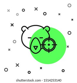 Black line Hunt on bear with crosshairs icon isolated on white background. Hunting club logo with bear and target. Rifle lens aiming a bear.  Vector Illustration