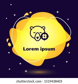 Black line Hunt on bear with crosshairs icon isolated on dark blue background. Hunting club logo with bear and target. Rifle lens aiming a bear. Abstract banner with liquid shapes. Vector Illustration