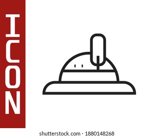 Black line Hunter hat icon isolated on white background. Plaid winter hat.  Vector