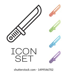 Black line Hunter knife icon isolated on white background. Army knife. Set icons colorful. Vector Illustration